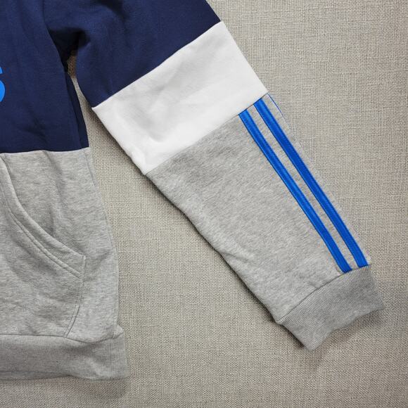 Adidas Youth Hoodie Size L 14/16 Navy Grey‎ Spell Out Logo Fleece Pullover NEW - Picture 10 of 14